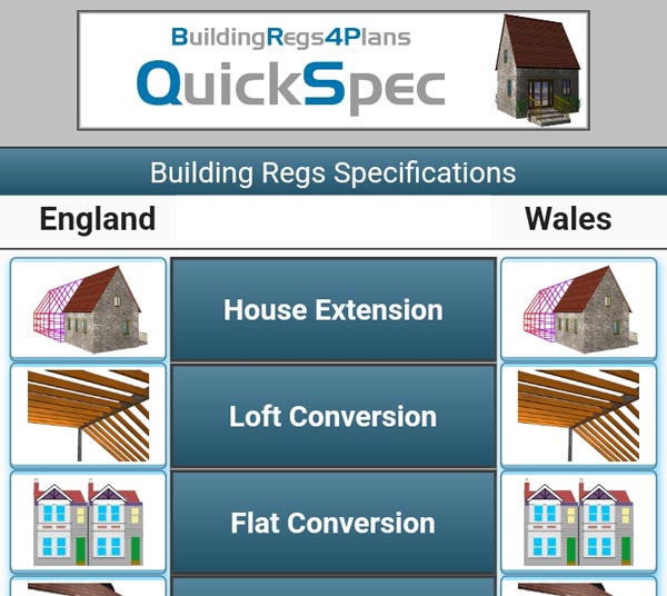 QuickSpec, Building Regs App Screenshot