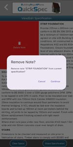 App Screenshot: Right-Swipe with Delete-Note popup
