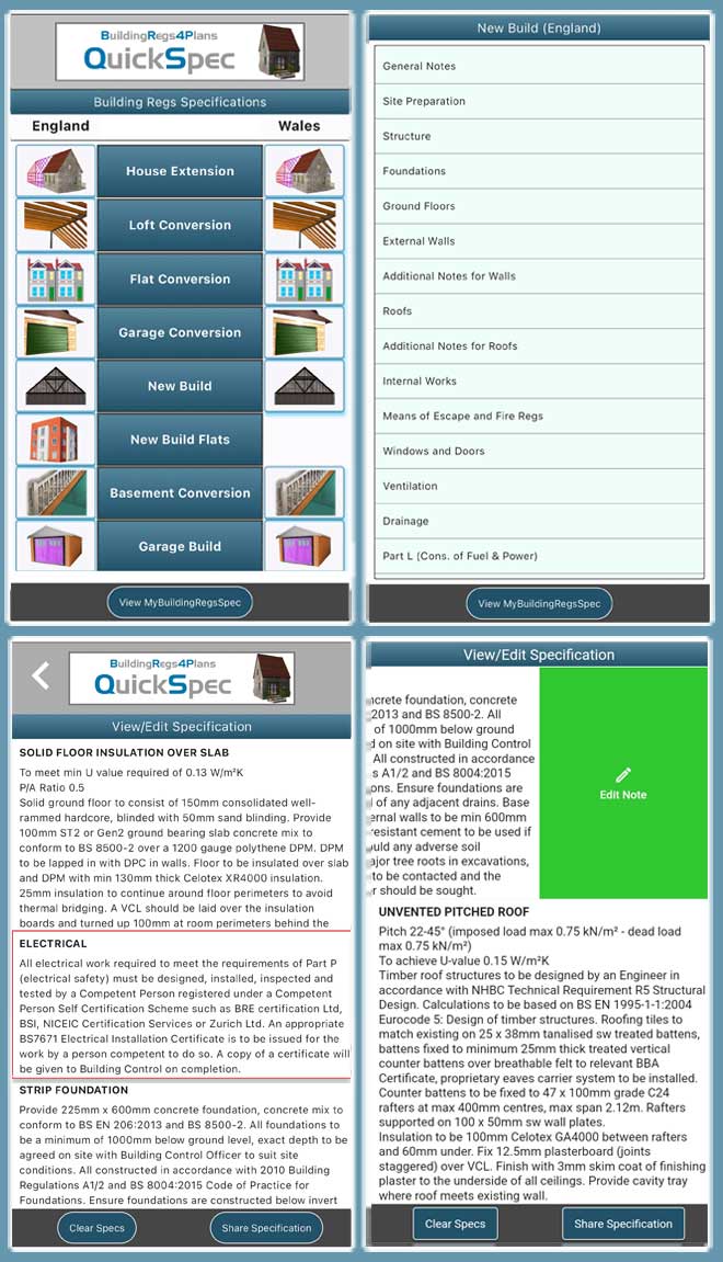QuickSpec App, for access to Building Regulations Specifications